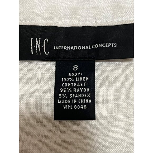 INC. International Concept 8 White Linen Rayon Blouse Pockets Roll Tab Sleeves - Picture 3 of 16